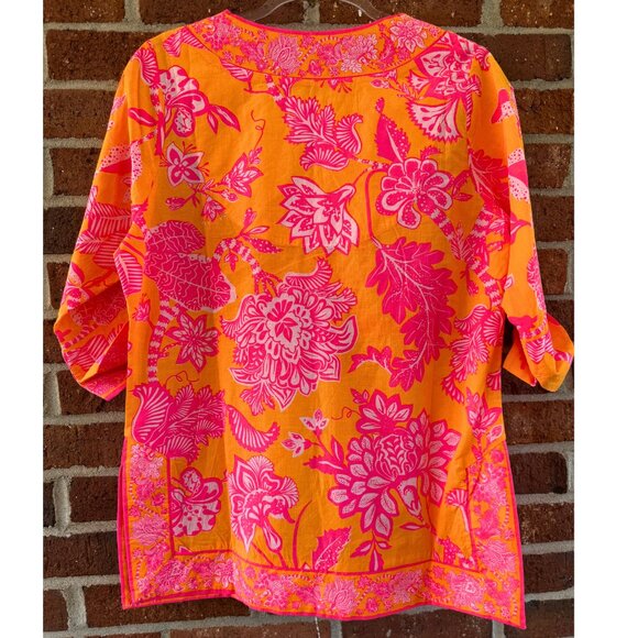 Gretchen Scott Orange Pink Floral Tunic Top XS - Picture 2 of 9